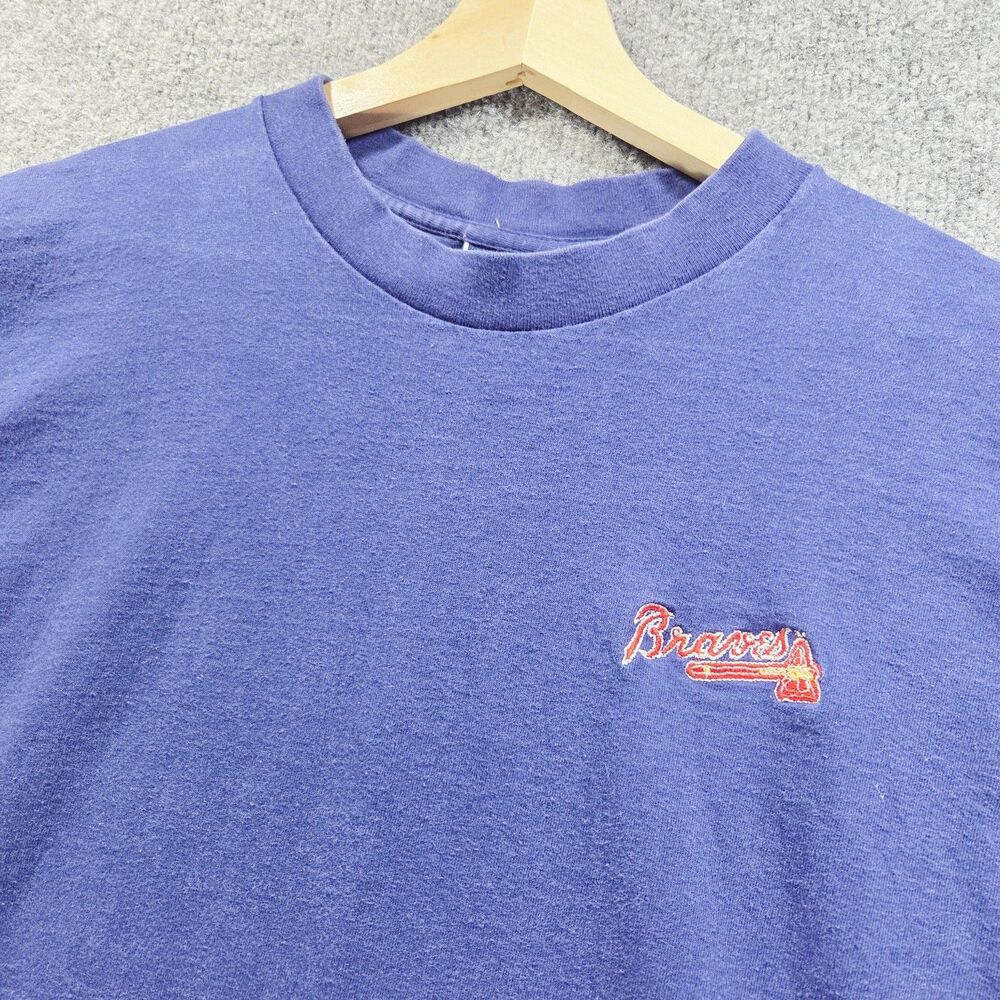 Vintage Atlanta Braves Shirt Mens XL Blue MLB Baseball Made USA Short Sleeve 90s